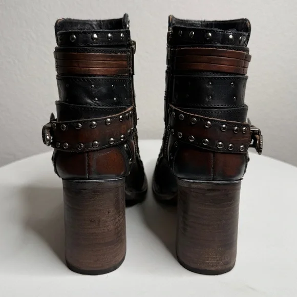Freebird by Steven Julius Brown Leather Studded Buckle Ankle Boots Size 9 - Picture 5 of 8